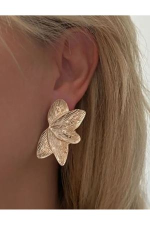 Gold Yarım Çiçek Plaka Kadın Küpe Uzunluk 4cm