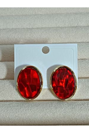 Çelik Kırmızı Sedefli Oval Kadın Küpe