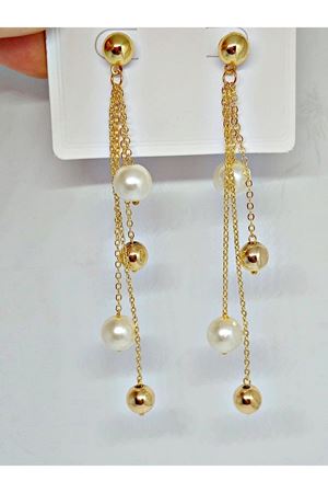 Gold Top İnci Sallantılı Uzun Şık Küpe