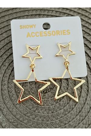 Gold Çift Yıldız Temalı Sallantılı Kadın Küpe