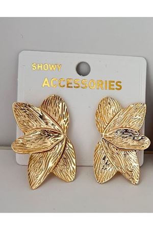 Gold Yarım Çiçek Plaka Kadın Küpe Uzunluk 4cm
