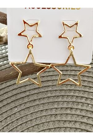 Gold Çift Yıldız Temalı Sallantılı Kadın Küpe