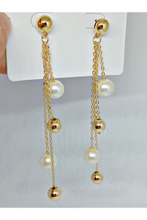 Gold Top İnci Sallantılı Uzun Şık Küpe