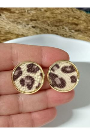 Leopar Yuvarlak Dokulu Şık Zarif Kadın Küpe 1,5cm
