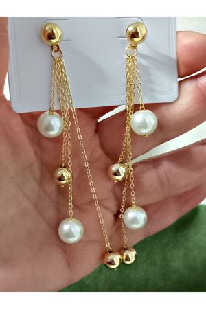 Gold Top İnci Sallantılı Uzun Şık Küpe