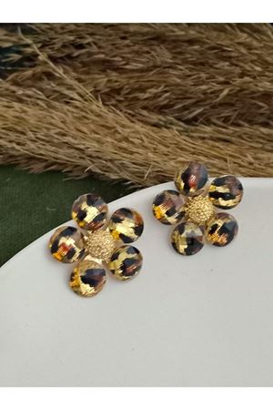 Gold Leopar Şık Zarif Kadın Küpe Papatya Çiçek