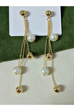 Gold Top İnci Sallantılı Uzun Şık Küpe