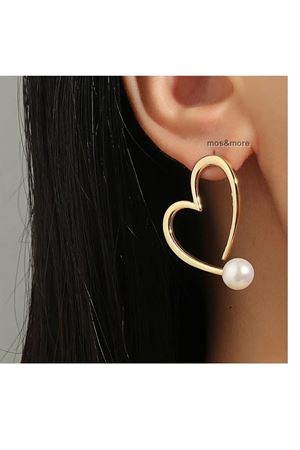 Gold İncili Kalp Şık Kadın Küpe