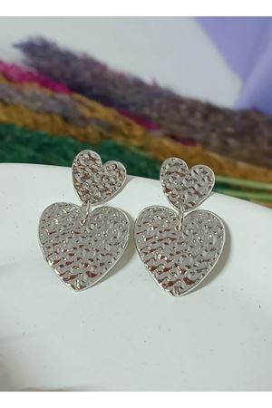 Gümüş Çift Kalp Abiye Günlük Kadın Küpe