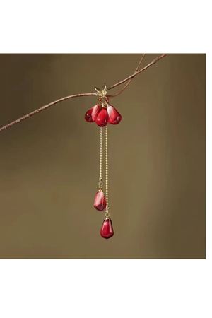 Nar Tohumu Çelik Uzun Sallantılı Gold Kadın Küpe