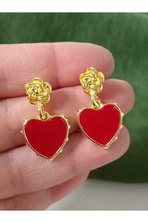 Gold Mineli Kalp Sallantılı Şık Kadın Küpe