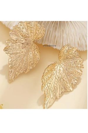 Gold Vintage Esintili Yelpaze Şeklinde Yaprak Kadın Küpe