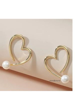 Gold İncili Kalp Şık Kadın Küpe