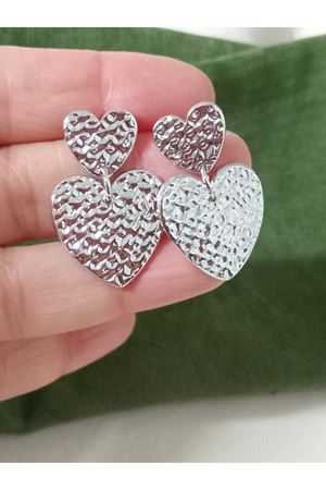 Gümüş Çift Kalp Abiye Günlük Kadın Küpe