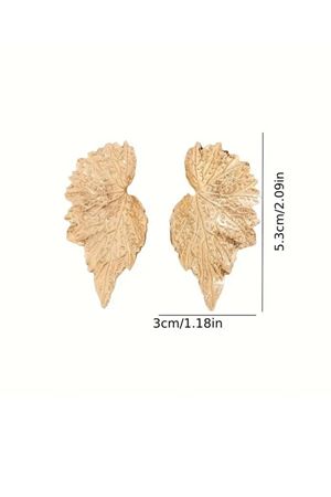 Gold Vintage Esintili Yelpaze Şeklinde Yaprak Kadın Küpe