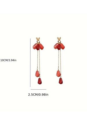 Nar Tohumu Çelik Uzun Sallantılı Gold Kadın Küpe