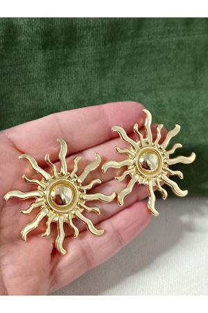 Gold Büyük Güneş Kadın Küpe