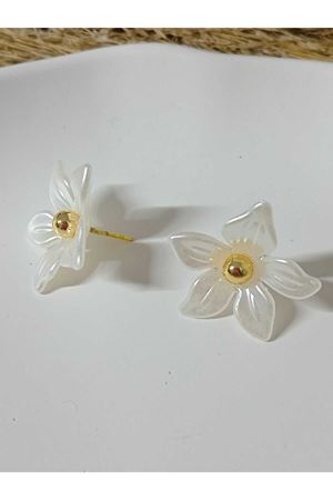 Krem Rengi Çiçek Tasarım Şık Kadın Küpe