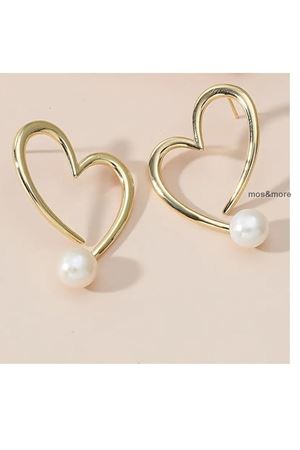 Gold İncili Kalp Şık Kadın Küpe