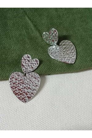 Gümüş Çift Kalp Abiye Günlük Kadın Küpe