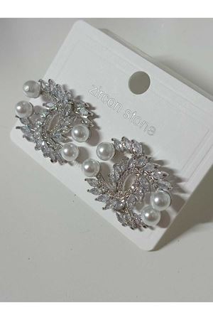 Gümüş Zirkon Taşlı Incili Marka Şık Kadın Küpe