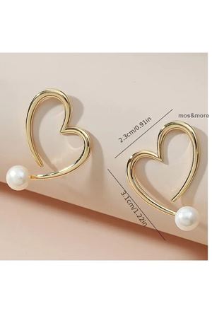 Gold İncili Kalp Şık Kadın Küpe