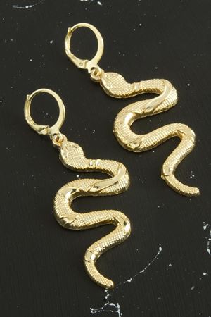 Gold Yılan Tasarım Büyük Kadın Küpe (7cm)