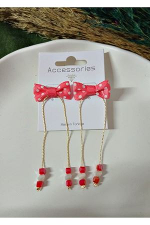 Pembe Puantiyeli Fiyonk  Sallantılı Kadın Küpe