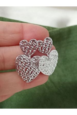 Gümüş Çift Kalp Abiye Günlük Kadın Küpe