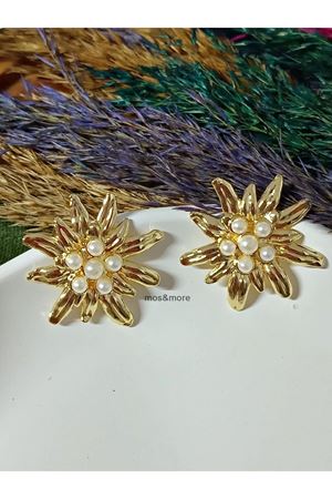 Gold Renk İncili Çiçek Kadın Küpe