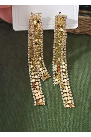 Gold Uzun Sallantılı Işıltılı Şık Abiye Günlük Kadın Küpe