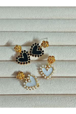 Gold Siyah Mineli  Kalp Sallantılı Küçük Kadın Küpe