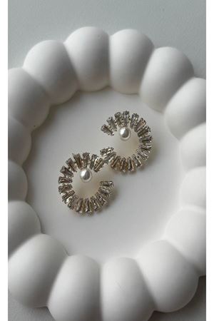 Baget Taşlı Çember Halka Gold Abiye Şık Kadın Küpe