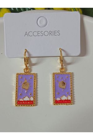 Tarot Mor Mineli Tasarım Sallantılı Kadın Küpe