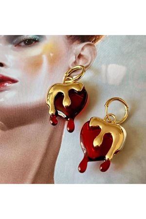 Eriyen Kırmızı Kalp Gold Kadın Küpe