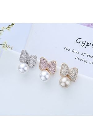 Zirkon Taşlı Altın Kaplama Beyaz Inci Sallantılı Küpe