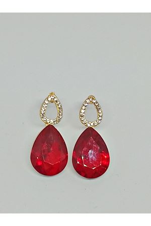 Kırmızı Taşlı Damla Gold Kadın Küpe