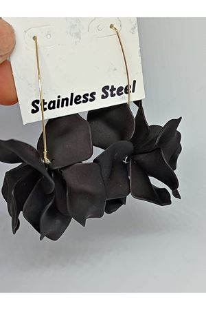 Siyah Yapraklar Uzun Çelik Kadın Küpe