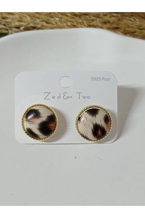 Beyaz Leopar  Küçük Düğme Kadın Küpe