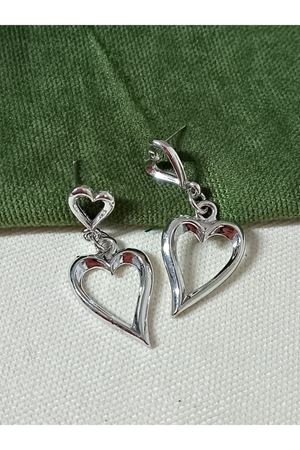 Gümüş Çift Kalp Sallantılı Şık Kadın Küpe