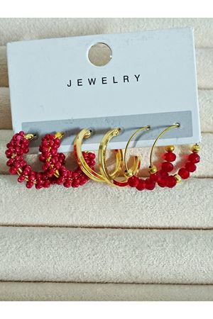 3 Çift Gülkurusu Gold Halka Küpe Seti