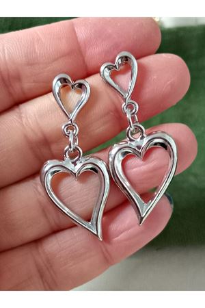 Gümüş Çift Kalp Sallantılı Şık Kadın Küpe