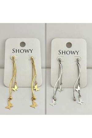 Gümüş Zincir Sallantılı Kalp Detaylı Tasarım Küpe