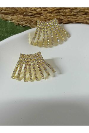 Gold Taşlı Tasarım Şık Kadın Küpe
