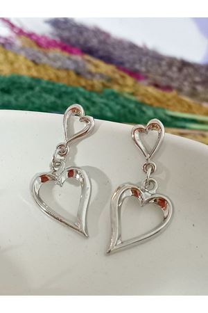 Gümüş Çift Kalp Sallantılı Şık Kadın Küpe