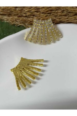 Gold Taşlı Tasarım Şık Kadın Küpe