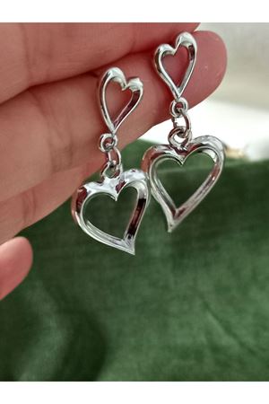 Gümüş Çift Kalp Sallantılı Şık Kadın Küpe