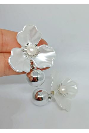 Gümüş Çiçek İncili Şık  Hafif Kadın Küpe