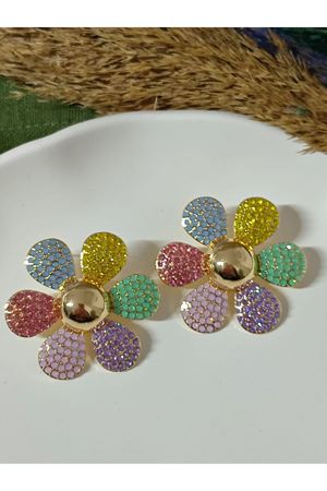 Çok Renkli Taşlı Şık Papatya Çiçek Kadın Küpe