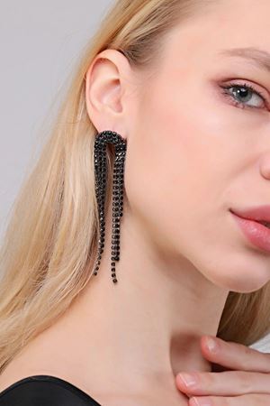 Siyah Taşlı Sallantılı Uzun Kadın Abiye Küpe